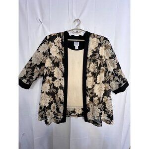 R&M Richards Women’s Floral Sheer Kimono Jacket Cream Tank 26W Office Evening